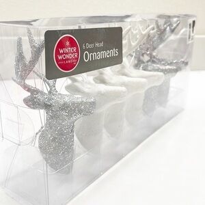 Winter Wonder 6 deer head glitter Christmas ornaments